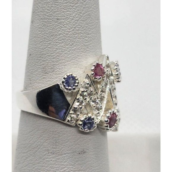 925 STERLING SILVER WITH MORGANITE, IOLITE & GOSHENITE RING SIZE 8 - Picture 2 of 6